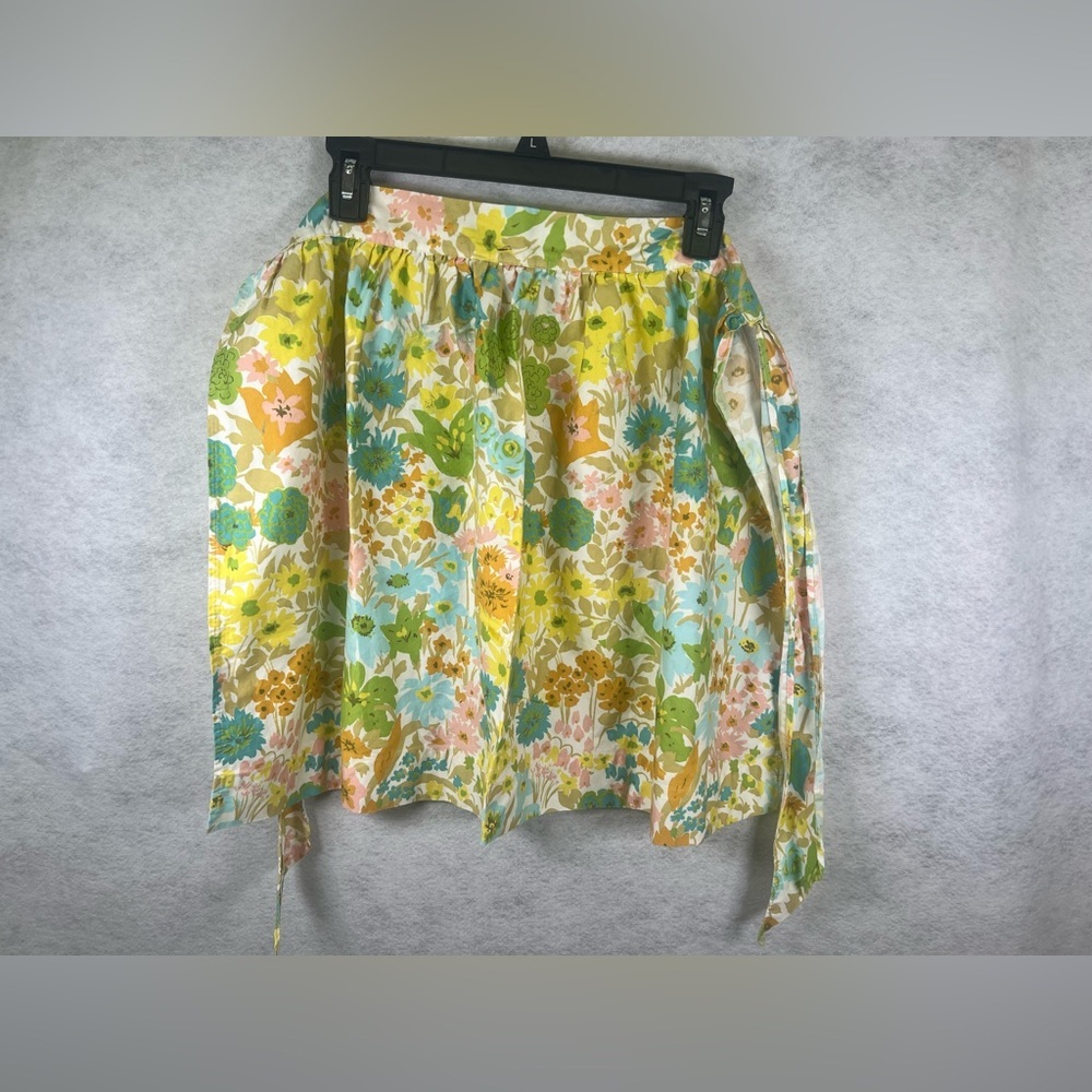 Vintage Waist Apron‎ Yellow, Green & Orange Handmade Graphic With Flowers 70s I4